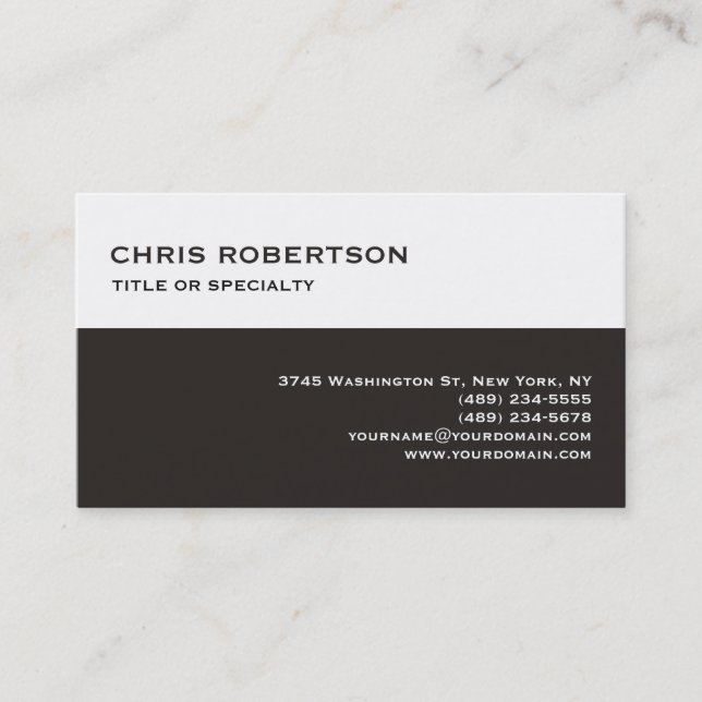 White Dunkle Beige Moderne Schlichte Business Card Visitenkarte (Vorderseite)