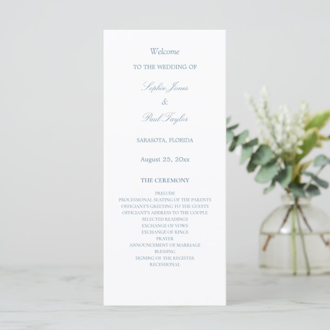 White Dusty Blue Wedding Programme (Debout devant)