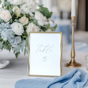 White & Dusty Blue Wedding Tischnummer Card