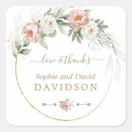White Dusty Rose Blumengrün Hochzeit Quadratischer Aufkleber