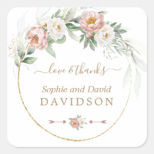 White Dusty Rose Blumengrün Hochzeit Quadratischer Aufkleber