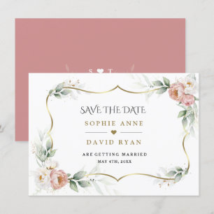 White Dusty Rose Floral Gold Airy Greenerity Weddi Save The Date