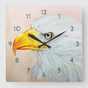 White Eagle Square Clock, Bird Realistic Sketch Quadratische Wanduhr