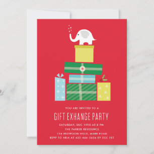 White Elefant Geschenk-Austausch Party Invite_Berr Einladung
