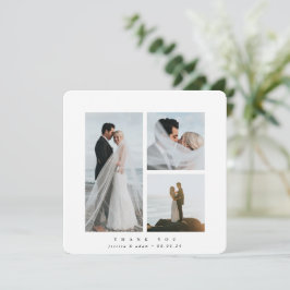 White Elegance Square Drei Foto Hochzeit Dankeskarte