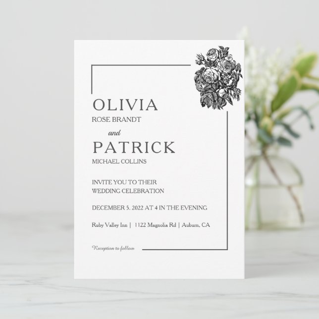 White Elegance Wedding Einladung (Stehend Vorderseite)