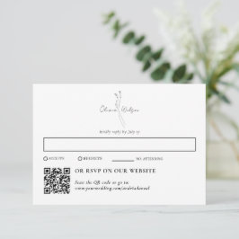 White Elegant Botanical Traditional & QR Code RSVP Karte
