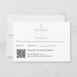 White Elegant Botanical Traditional & QR Code RSVP Karte