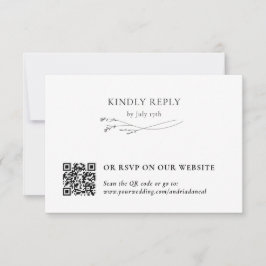 White Elegant Botanical Traditional & QR Code RSVP Karte