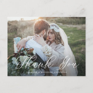 White Elegant Calligraphy Foto Wedding Vielen Dank Postkarte