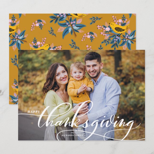 White Elegant Calligraphy Happy Thanksgiving Foto (Vorne/Hinten)