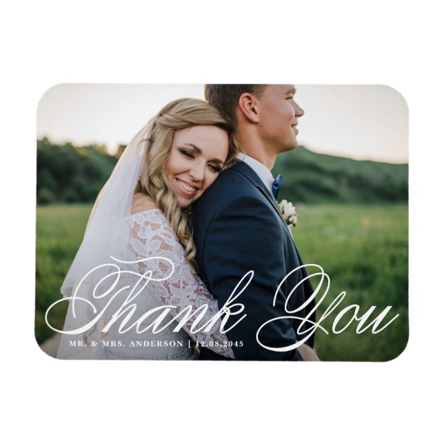 White Elegant Foto Wedding Vielen Dank Magnet (Horizontal)