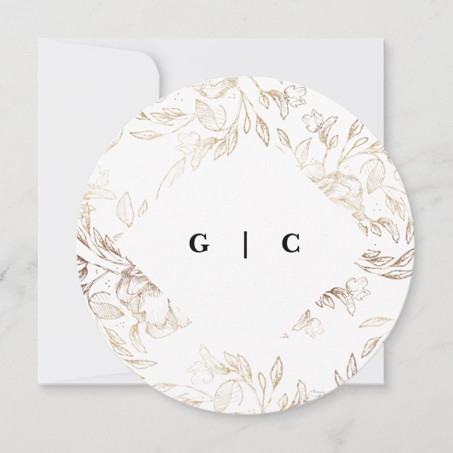 White Elegant Gezeichnet Botanical Monogram Weddin Einladung (Vorderseite)