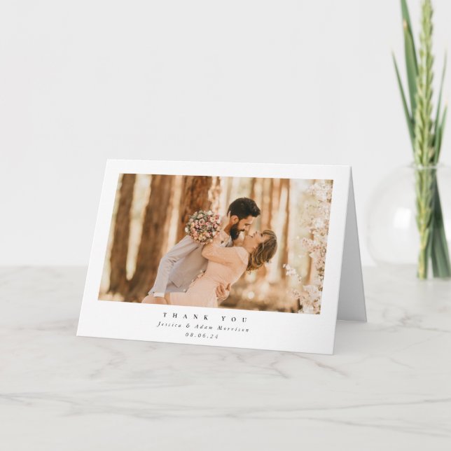 White Elegant Minimal Single Foto Hochzeit Dankeskarte (Vorderseite)