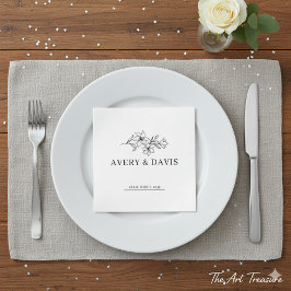 White Elegant Minimalist Botanical Serviette