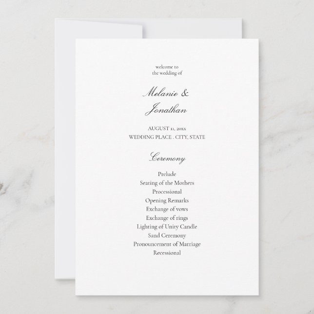 White Elegant Wedding Ceremony Program Einladung (Vorderseite)