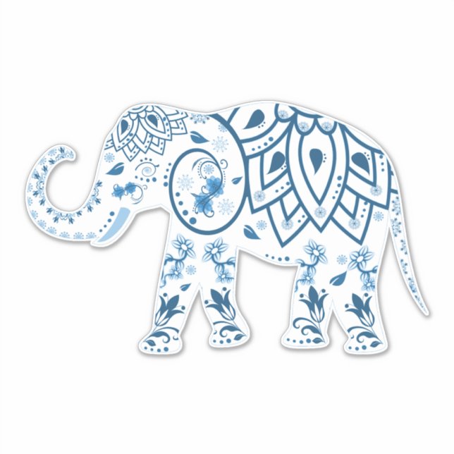 White Elephant Blue Boho Aufkleber (Vorderseite)