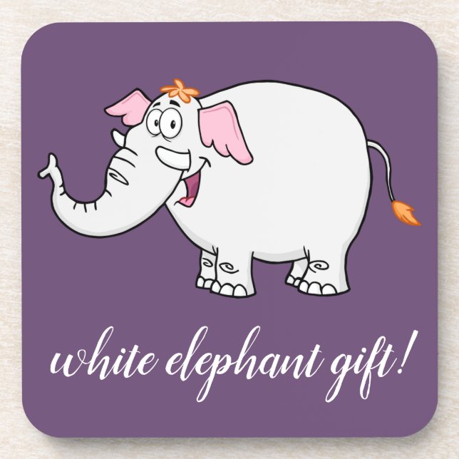 White Elephant Exchange Cartoon Getränkeuntersetzer (Vorderseite)