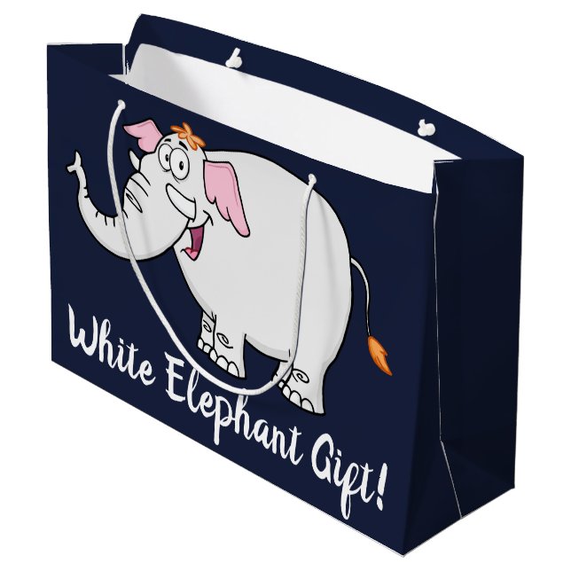 White Elephant Exchange Cartoon Große Geschenktüte (Rückseite Schrägansicht)