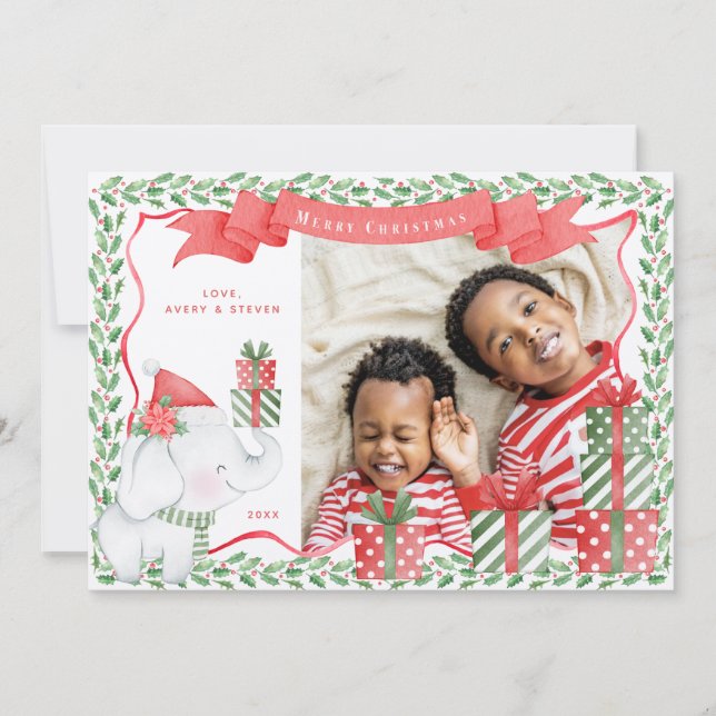 White Elephant Foto Weihnachten Einladung (Vorderseite)