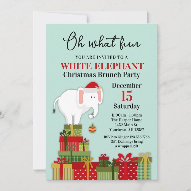 White Elephant Gift Exchange Holiday Invitation Einladung (Vorderseite)