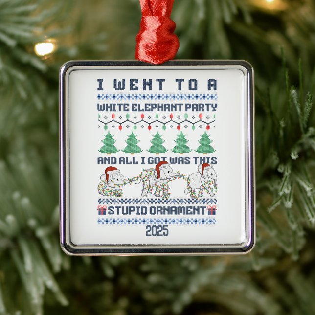 White Elephant Party Custom Gift Funny Ornament Aus Metall (Baum)