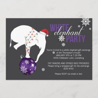White Elephant Party Einladung | Lila/grau