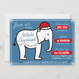 White Elephant Party Weihnachten (Blau) Einladung