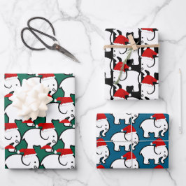 White Elephant Santa Hat Design Wrapping Paper Geschenkpapier Set
