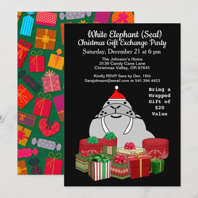 White Elephant Siegel Weihnachtsgeschenkbörse Einladung (Vorne/Hinten)