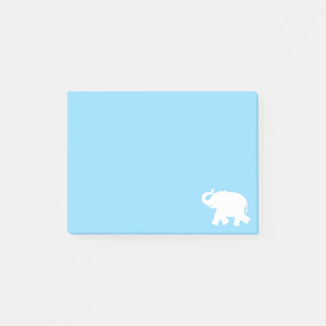 White Elephant Silhouette auf Light Blue Post-it Klebezettel (Vorderseite)