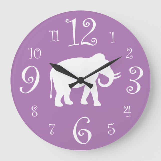 White Elephant Stilvolle Retro 1950er Lila Küche Große Wanduhr (Vorderseite)