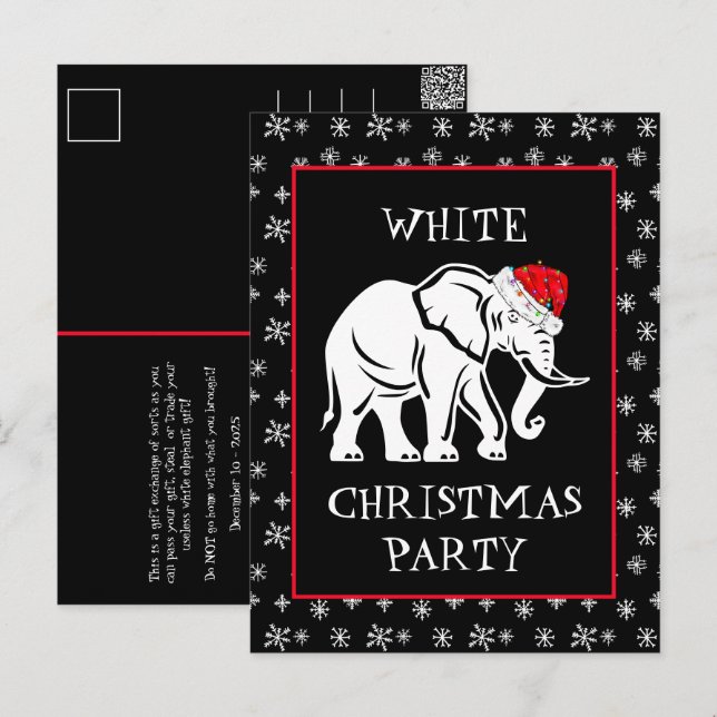 White Elephant Weihnachts-Party Einladung (Vorne/Hinten)