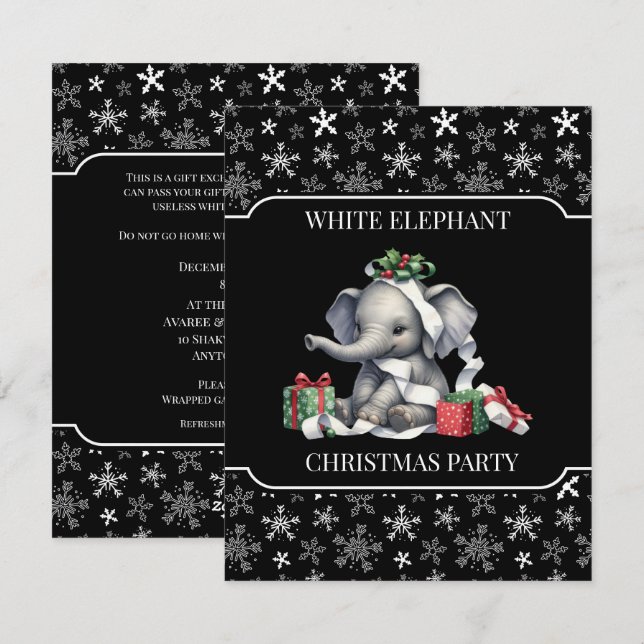 White Elephant Weihnachts-Party Einladung (Vorne/Hinten)