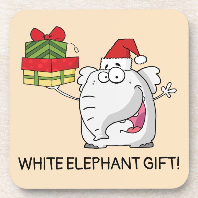 White Elephant Weihnachtsmannmütze gibt Cartoon Getränkeuntersetzer (Vorderseite)