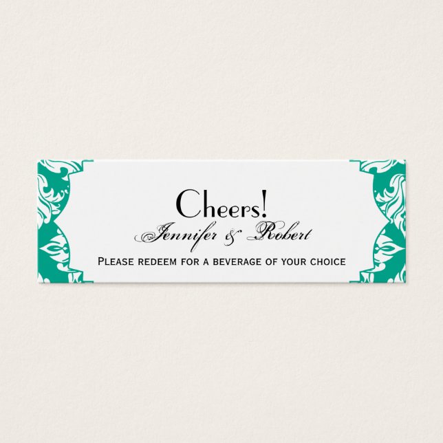 White Emerald Green Damask Wedk Drink Ticket (Vorderseite)