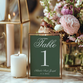 White Emerald Green Old Money Wedding Table Number Einladung