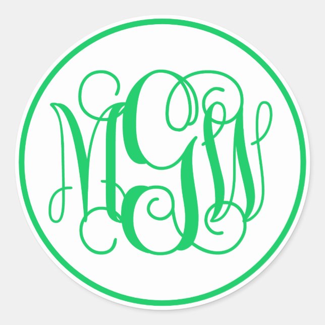 White Emerald Green Vine Script Monogram, DIY BG Runder Aufkleber (Vorderseite)