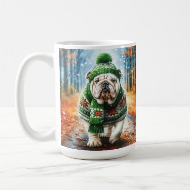 White English Bulldog Christmas Kaffeetasse (Links)