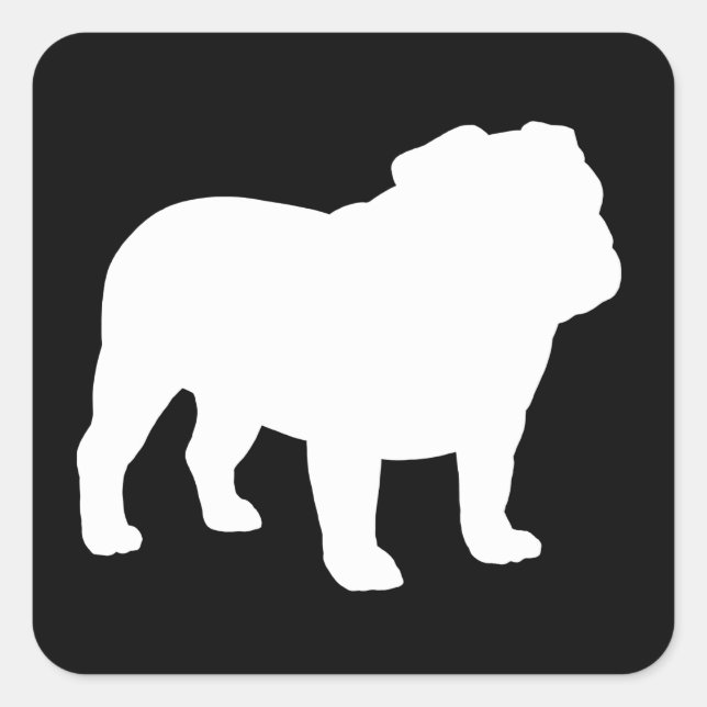 White English Bulldog-Silhouette Quadratischer Aufkleber (Vorderseite)