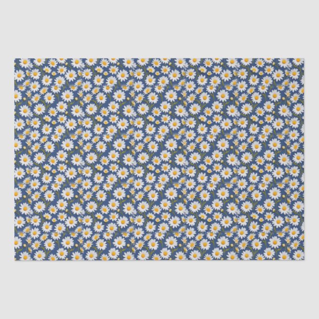 White English Daisies on Dark Blue Seidenpapier (Vorderseite)