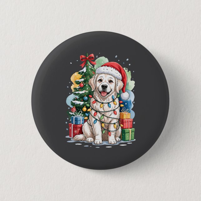 White English Golden Retriever Santa Hat Christmas Button (Vorderseite)