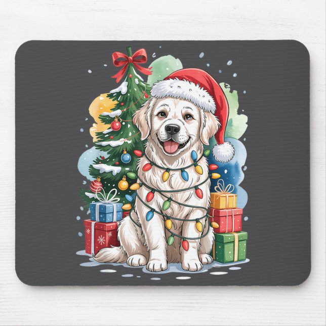White English Golden Retriever Santa Hat Christmas Mousepad (Vorne)
