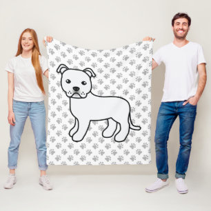 White English Staffie Niedlich Cartoon Dog & Paws Fleecedecke