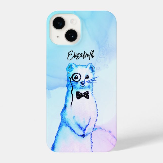 White Ermine Watercolor Art Giro iPhone 14 Hülle (Rückseite)