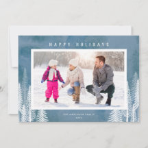 White Evergreen Trees Blue Happy Holidays Foto