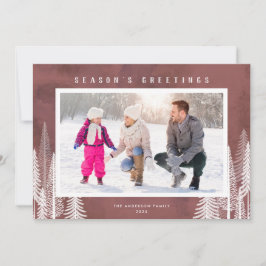 White Evergreen Trees Season's Greetings Foto Feiertagskarte