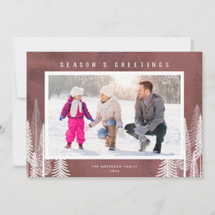 White Evergreen Trees Season's Greetings Foto Feiertagskarte