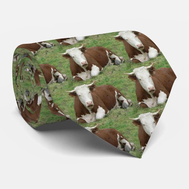 White Face Cow Necktie Krawatte (Gerollt)