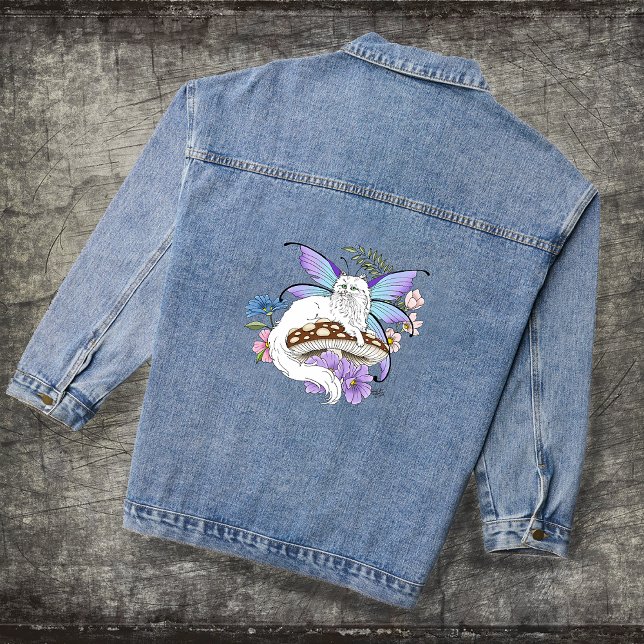 White Fairy Cat Mushroom Jeansjacke (Von Creator hochgeladen)
